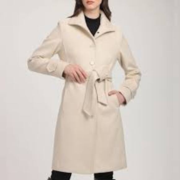 NWOT ZARA Basic Coat Peacoat Women S Cream/ Ivory Wool Belted Shawl Stand Collar - Picture 1 of 12